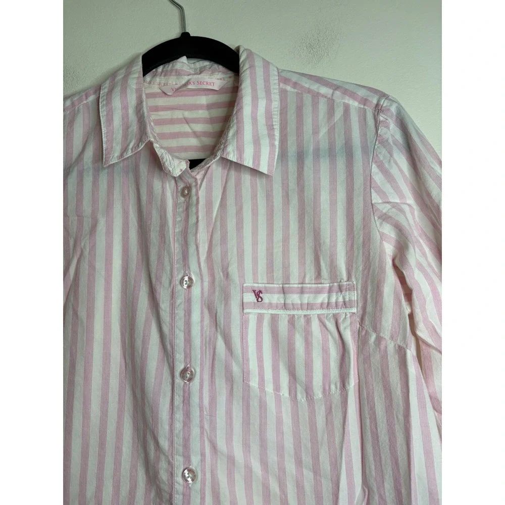 Victoria's‎ Secret Pink White Striped Cotton Button Down Nightshirt Medium